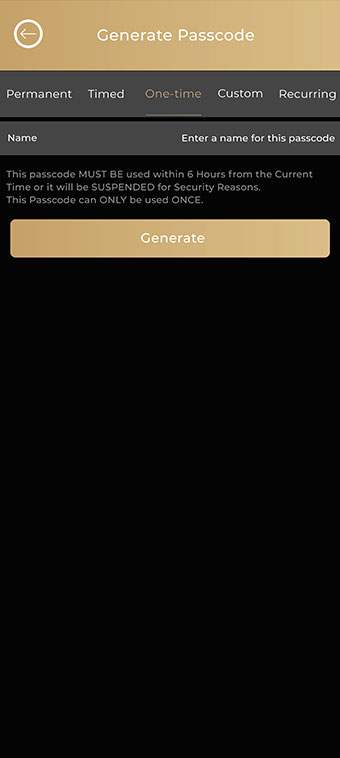 PIN codes screen in the lock's app